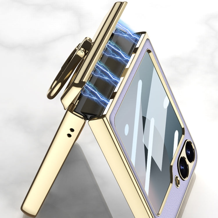 For Samsung Galaxy Z Flip6 / Flip7 FE GKK Integrated Electroplated Litchi Texture Leather Phone Case with Ring(Blue)