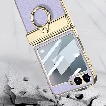 For Samsung Galaxy Z Flip6 / Flip7 FE GKK Integrated Electroplated Litchi Texture Leather Phone Case with Ring(Blue)