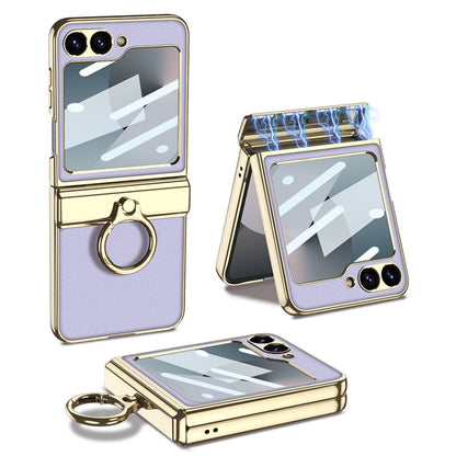 For Samsung Galaxy Z Flip6 / Flip7 FE GKK Integrated Electroplated Litchi Texture Leather Phone Case with Ring(Purple)