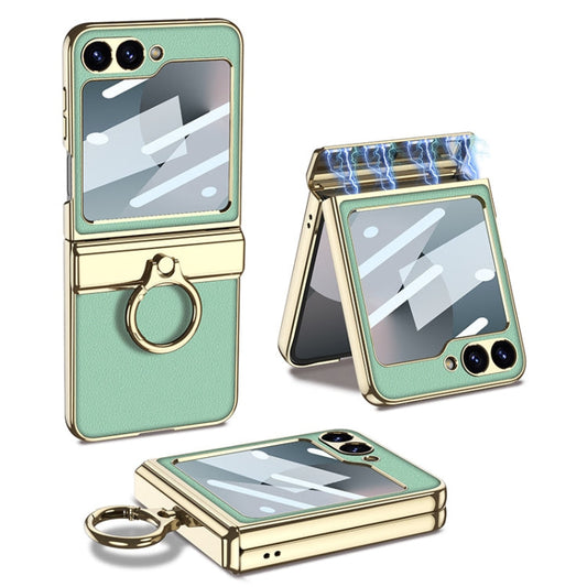 For Samsung Galaxy Z Flip6 / Flip7 FE GKK Integrated Electroplated Litchi Texture Leather Phone Case with Ring(Green)