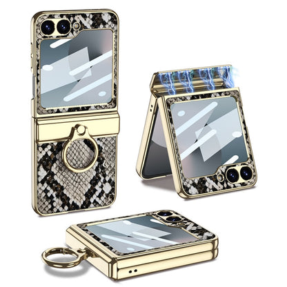 For Samsung Galaxy Z Flip7 FE / Flip6 GKK Integrated Electroplated Crocodile Texture Leather Phone Case with Ring(Python Texture)