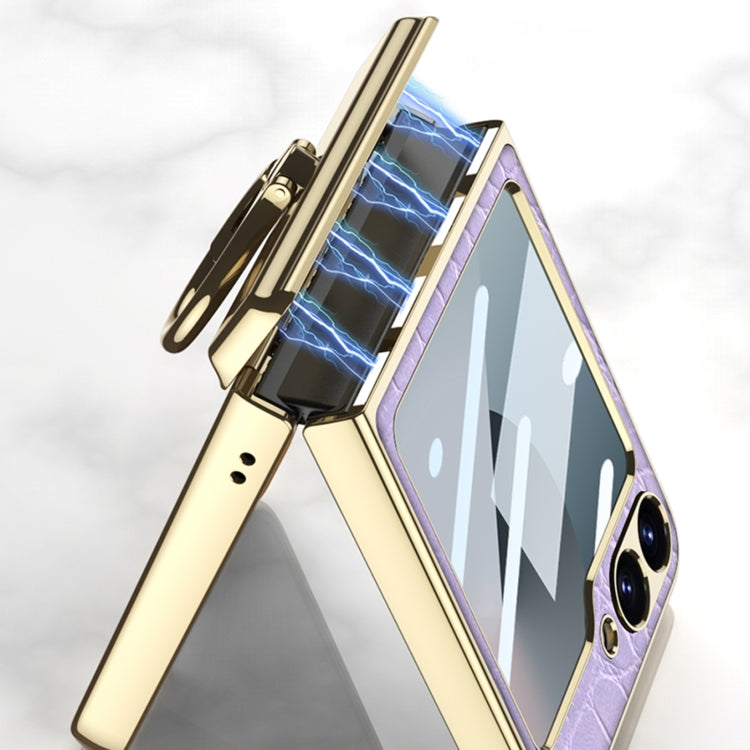 For Samsung Galaxy Z Flip7 FE / Flip6 GKK Integrated Electroplated Crocodile Texture Leather Phone Case with Ring(Python Texture)