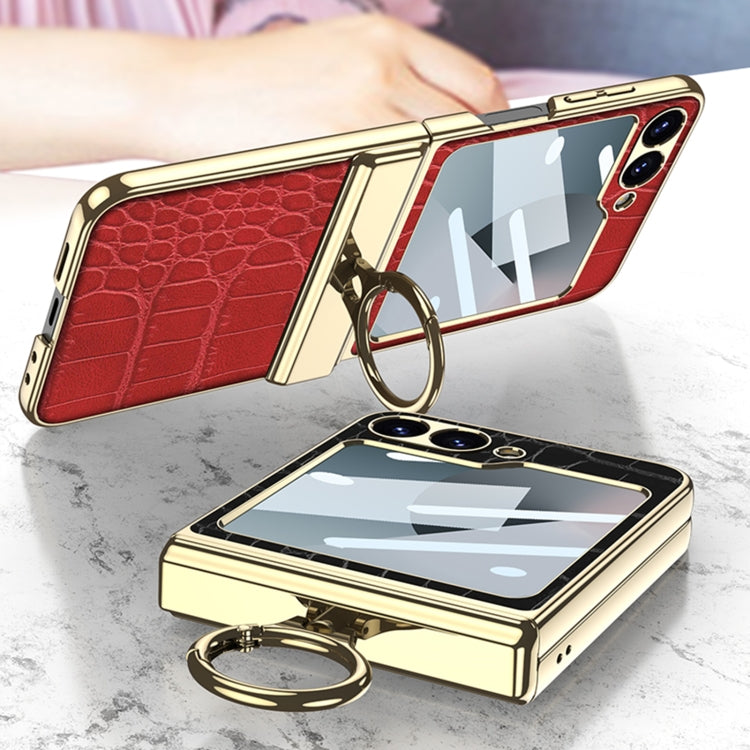 For Samsung Galaxy Z Flip7 FE / Flip6 GKK Integrated Electroplated Crocodile Texture Leather Phone Case with Ring(Black)