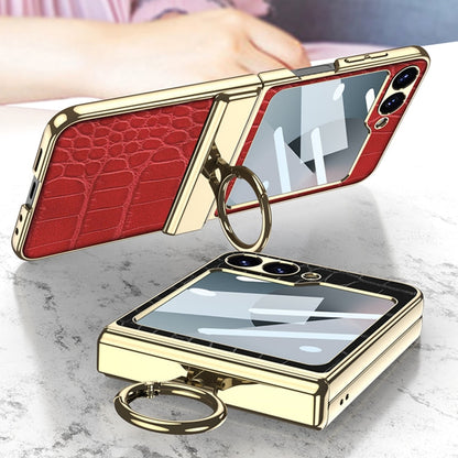 For Samsung Galaxy Z Flip7 FE / Flip6 GKK Integrated Electroplated Crocodile Texture Leather Phone Case with Ring(Black)