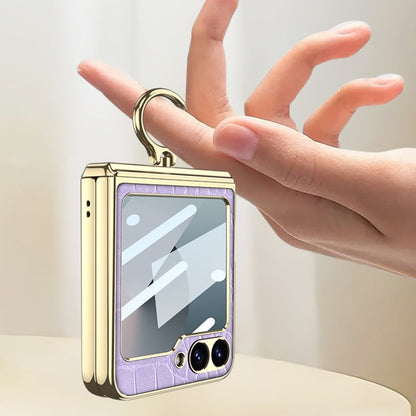 For Samsung Galaxy Z Flip7 FE / Flip6 GKK Integrated Electroplated Crocodile Texture Leather Phone Case with Ring(Purple)