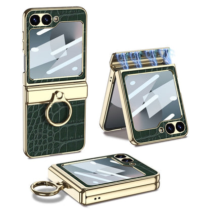 For Samsung Galaxy Z Flip7 FE / Flip6 GKK Integrated Electroplated Crocodile Texture Leather Phone Case with Ring(Green)