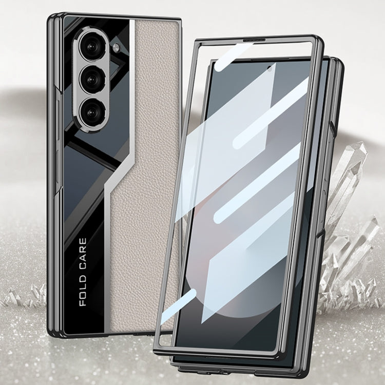 For Samsung Galaxy Z Fold6 GKK Integrated Plating TPU + Leather Supercar Full Coverage Phone Case(Black)