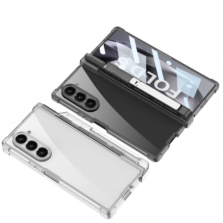 For Samsung Galaxy Z Fold6 GKK Integrated Airbag Hinge Full Coverage Phone Case with Holder / Pen Box, Not Included Pen(Transparent)