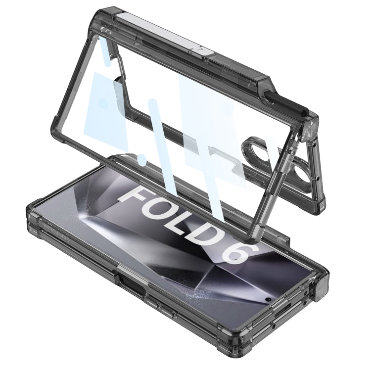 For Samsung Galaxy Z Fold6 GKK Integrated Airbag Hinge Full Coverage Phone Case with Holder / Pen Box, Not Included Pen(Transparent)