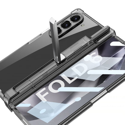 For Samsung Galaxy Z Fold6 GKK Integrated Airbag Hinge Full Coverage Phone Case with Holder / Pen Box, Not Included Pen(Transparent)