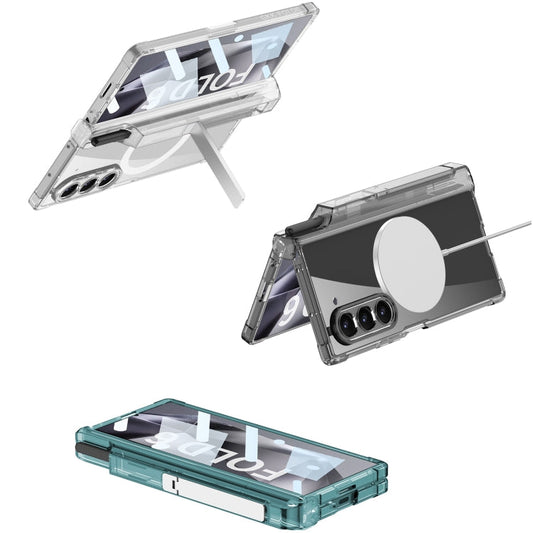 For Samsung Galaxy Z Fold6 GKK Integrated Airbag Hinge Full Coverage MagSafe Phone Case with Holder / Pen Box, Not Included Pen(Transparent)