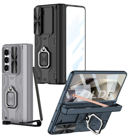 For Samsung Galaxy Z Fold6 GKK Integrated Folding Alloy Shell PC Phone Case with Pen Box, Not Included Pen(Black)
