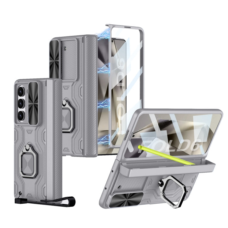 Pour Samsung Galaxy Z Fold6 GKK Coque de téléphone en alliage pliant intégrée avec boîte à stylo, stylo non inclus (Gris Montagne)