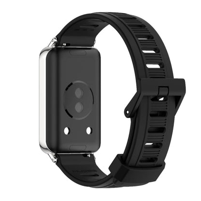 For Honor Band 10 / 9 MIJOBS Flat Hole Breathable TPU Watch Band(Black Silver)