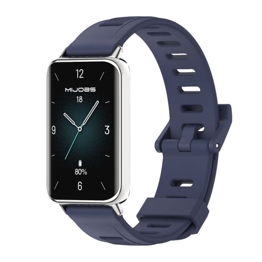 For Honor Band 10 / 9 MIJOBS Flat Hole Breathable TPU Watch Band(Midnight Blue Silver)