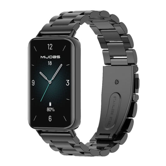 For Honor Band 10 / 9 MIJOBS Three-Beads Stainless Steel Watch Band(Black)
