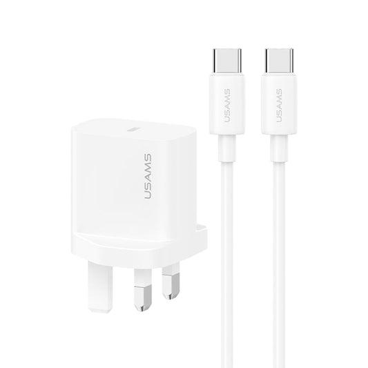 Chargeur rapide USAMS CC227 20W, USB-C / Type-C vers USB-C / Type-C (prise britannique)
