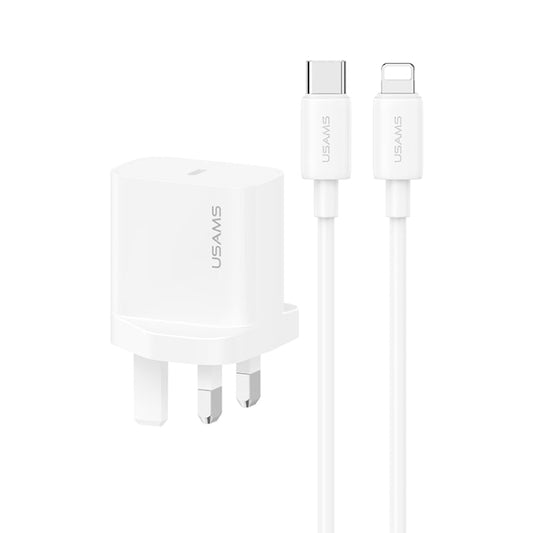 Chargeur rapide USAMS CC227 20W, USB-C / Type-C vers 8 broches (prise UK)