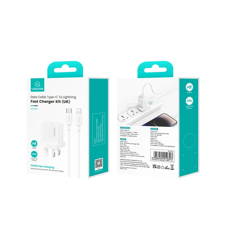 USAMS CC227 20W Fast Charging Charger Set, USB-C / Type-C to 8 Pin(UK Plug)