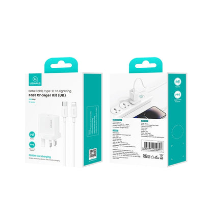 USAMS CC227 20W Fast Charging Charger Set, USB-C / Type-C to 8 Pin(UK Plug)