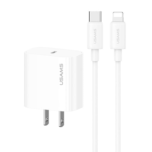 USAMS CC228 Kit chargeur charge rapide 20W, USB-C / Type-C vers 8 broches (prise US)