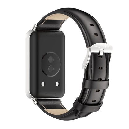 For Honor Band 10 / 9 MIJOBS Cowhide Leather Watch Band(Black Silver)