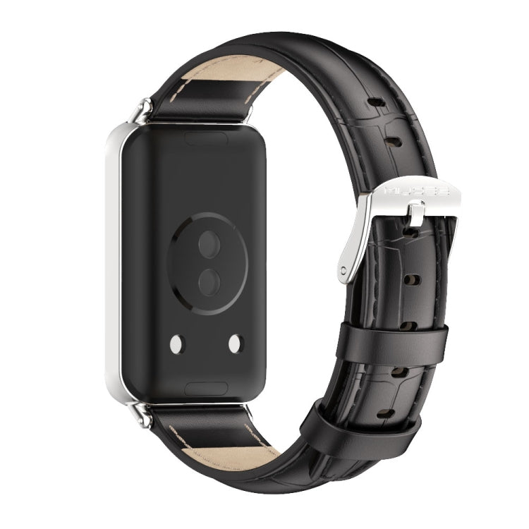 For Honor Band 10 / 9 MIJOBS Cowhide Leather Watch Band(Bamboo Silver)