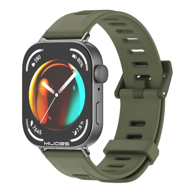 For Huawei Watch Fit3 MIJOBS Flat Hole Silicone Watch Band(Army Green Black)