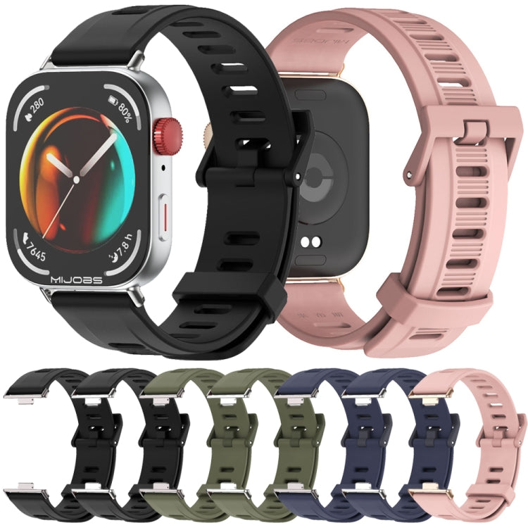 For Huawei Watch Fit3 MIJOBS Flat Hole Silicone Watch Band(Army Green Black)