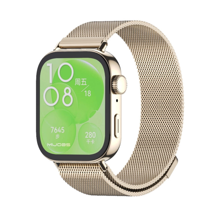 For Huawei Watch Fit3 MIJOBS Milan Magnetic Stainless Steel Watch Band(Light Gold)