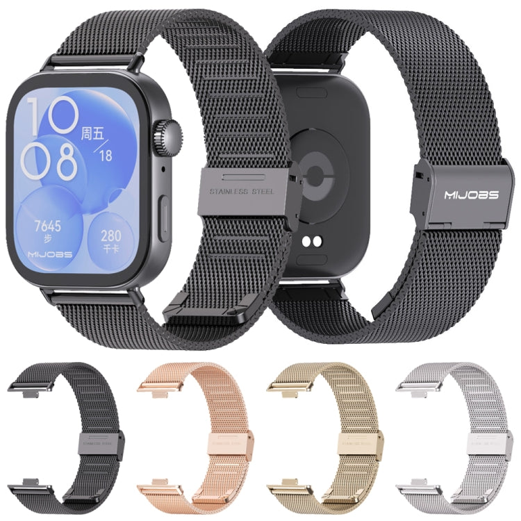 Pour bracelet de montre en acier inoxydable à boucle milanaise MIJOBS pour Huawei Watch Fit3 (or rose)