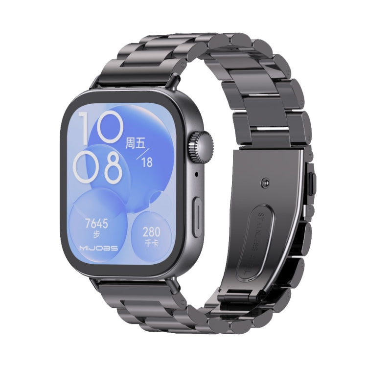 For Huawei Watch Fit3 MIJOBS Three-Beads Stainless Steel Watch Band(Black)