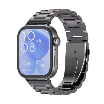 For Huawei Watch Fit3 MIJOBS Three-Beads Stainless Steel Watch Band(Black)
