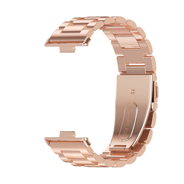 For Huawei Watch Fit3 MIJOBS Three-Beads Stainless Steel Watch Band(Rose Gold)
