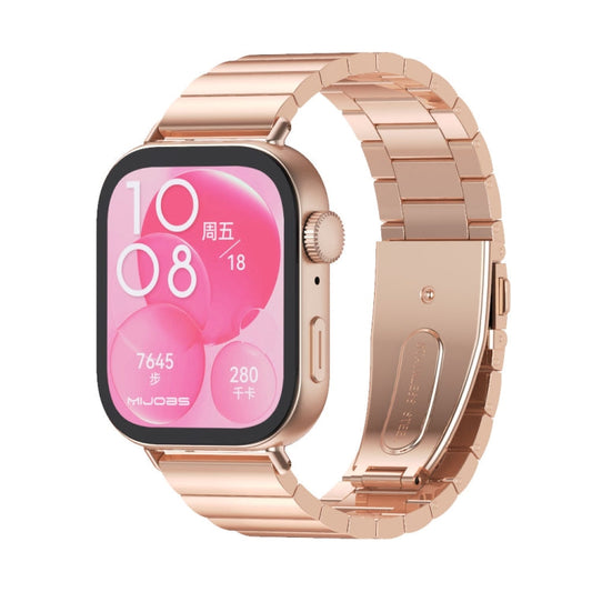 For Huawei Watch Fit3 MIJOBS Bamboo Stainless Steel Watch Band(Rose Gold)