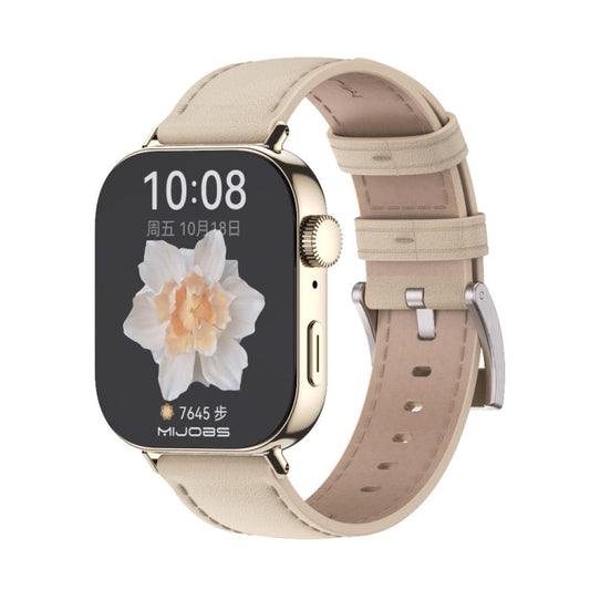 For Huawei Watch Fit3 MIJOBS Genuine Leather Watch Band(Beige Light Gold)