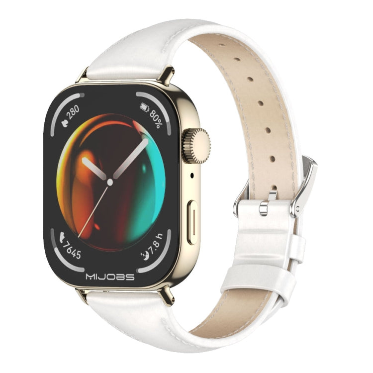 For Huawei Watch Fit3 MIJOBS Slim Genuine Leather Watch Band(White Light Gold)
