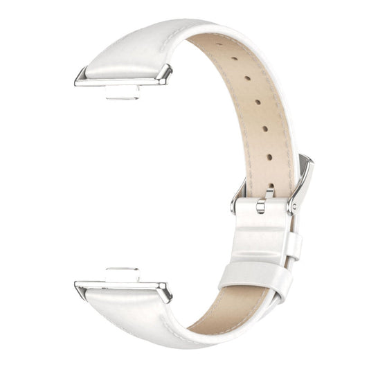 For Huawei Watch Fit3 MIJOBS Slim Genuine Leather Watch Band(White Silver)