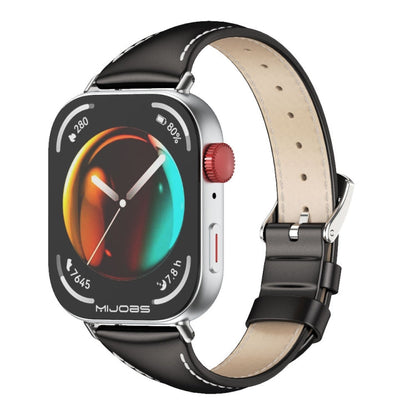 For Huawei Watch Fit3 MIJOBS Slim Genuine Leather Watch Band(Black Silver)