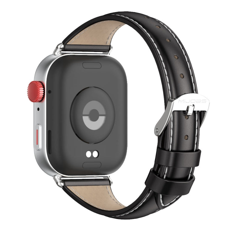 For Huawei Watch Fit3 MIJOBS Slim Genuine Leather Watch Band(Black Silver)