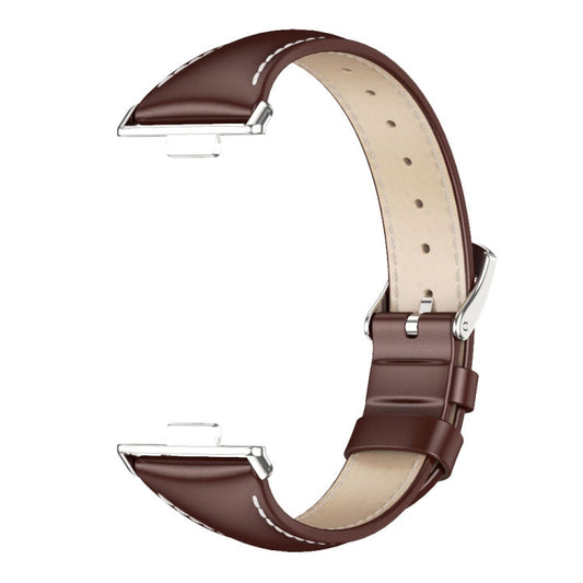 For Huawei Watch Fit3 MIJOBS Slim Genuine Leather Watch Band(Coffee Silver)