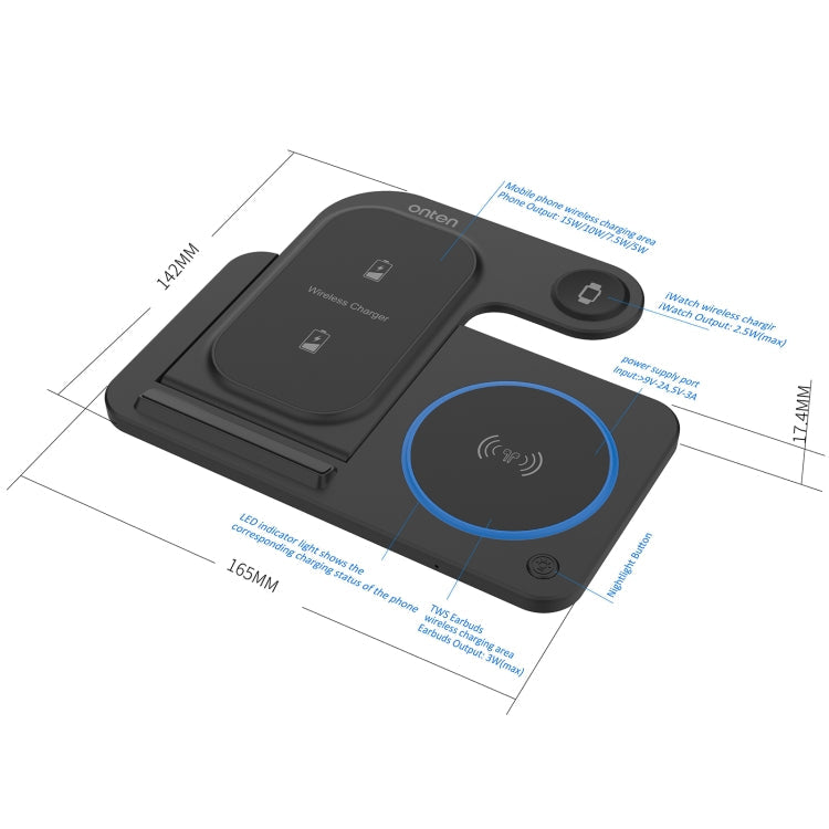 Onten CW11 3 in 1 Folding Wireless Charging(Black)