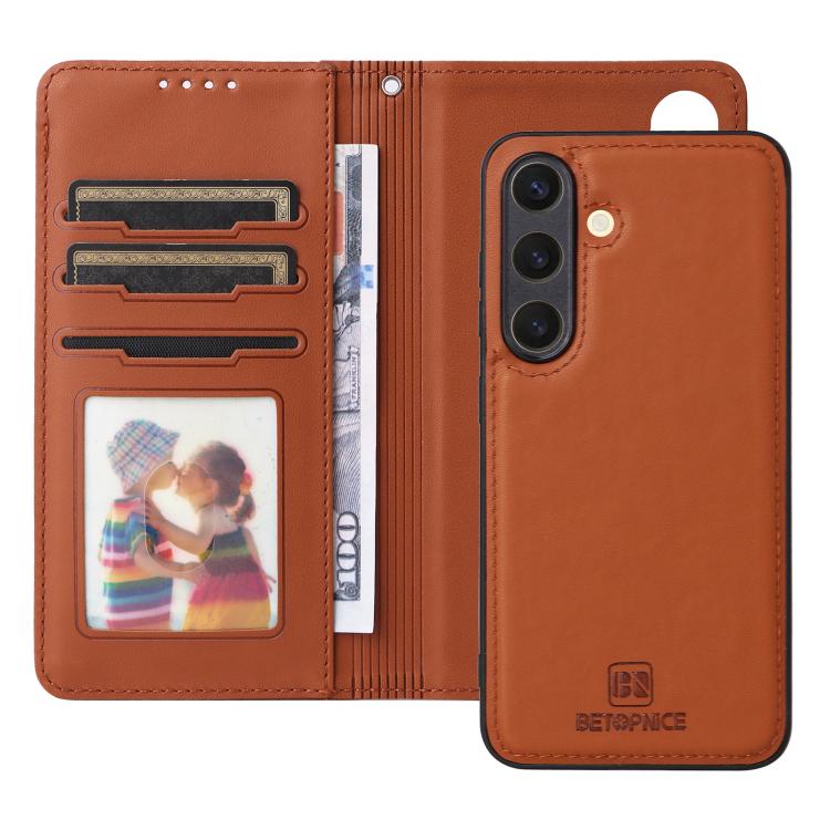 For Galaxy S25 5G BETOPNICE BN-005 2 in 1 Detachable Imitate Genuine Leather Phone Case(Brown)