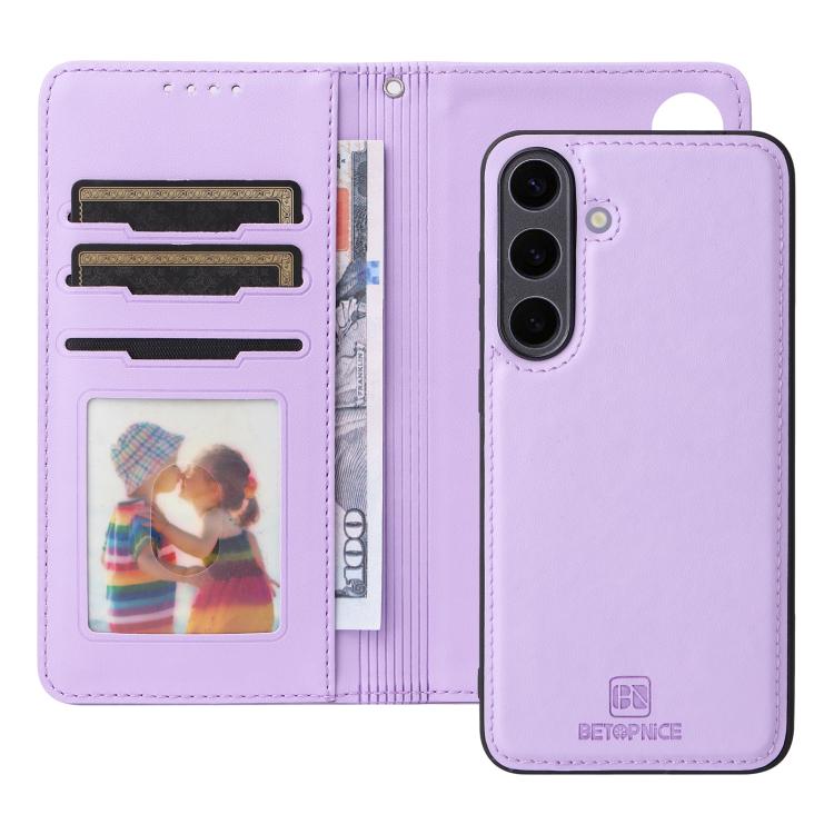 For Galaxy S25+ 5G BETOPNICE BN-005 2 in 1 Detachable Imitate Genuine Leather Phone Case(Light Purple)