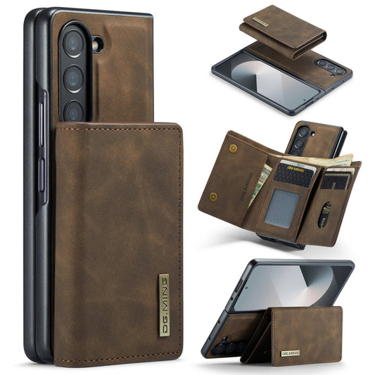 Pour Samsung Galaxy Z Fold6 DG.MING M1 Series Étui portefeuille multi-cartes 3 volets + coque magnétique (Café)