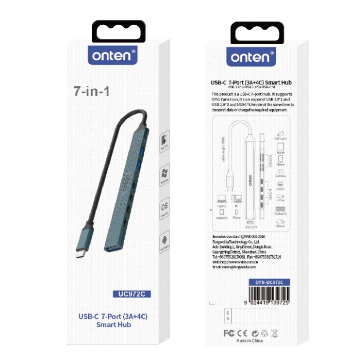 Onten UC972C 7 in 1 USB-C / Type-C to USB3.0 + USB2.0x2 + Type-Cx4 HUB Docking Station(Pine Green)