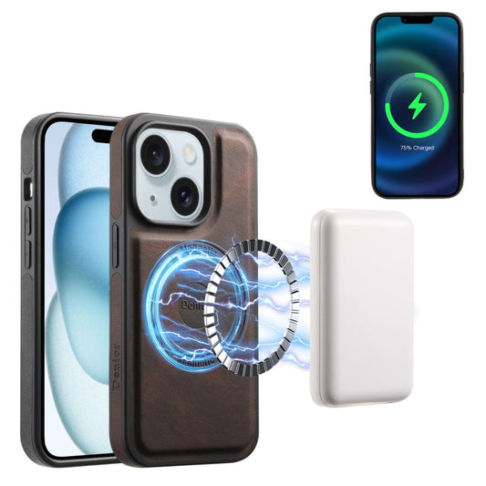 For iPhone 15 Denior A13 Skin Feel MagSafe Phone Case(Brown)