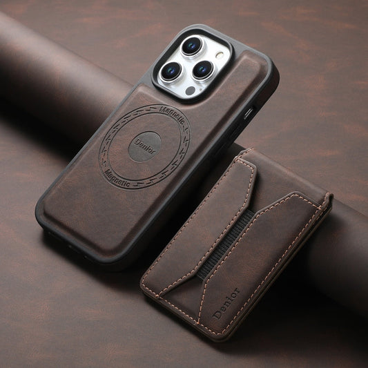 Pour iPhone 12 Pro Max Étui de téléphone Denior D17 effet cuir avec MagSafe et fente pour cartes détachable (Marron)
