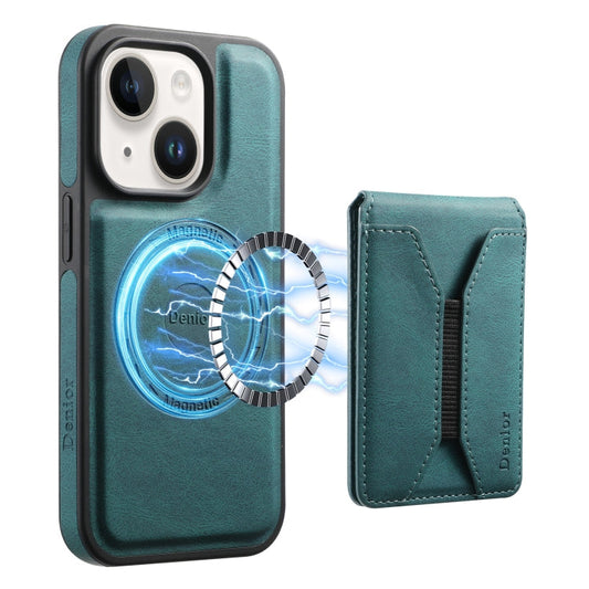 Pour iPhone 14 / 13 Étui de téléphone Denior D17 Skin Feel MagSafe avec fente pour cartes détachable (Bleu)