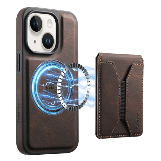 Pour iPhone 14 / 13 Étui de téléphone Denior D17 Skin Feel MagSafe avec fente pour carte détachable (marron)